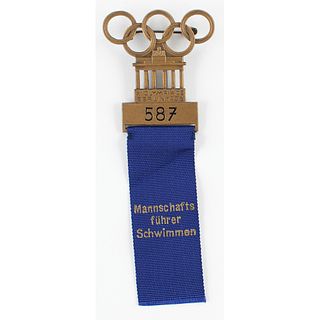Berlin 1936 Summer Olympics Swimming Team Leader Badge