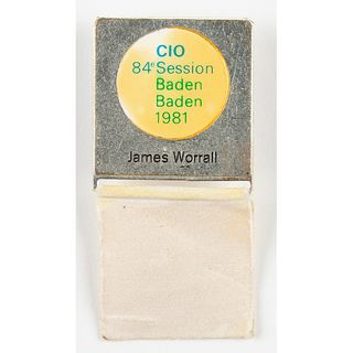 84th IOC Session in Baden-Baden, 1981. IOC Member&#39;s Badge for James Worrall