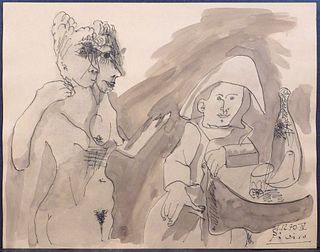 Pablo Picasso,  attributed: Deux Nus avec un Homme