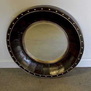 Leather Wrapped Bullseye Style Beveled Mirror