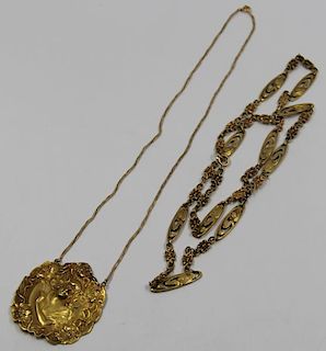 JEWELRY. Art Nouveau Style Gold Jewelry Grouping.