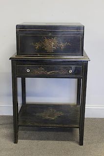Chinoiserie Decorated Lacquered Humidor on Stand.