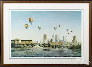 William S. Dawson (American 20th/21st c.), color lithograph of the Philadelphia skyline, signed