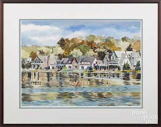 Raimond Del Noce (American 20th/21st c.), watercolor of Boathouse Row, signed lower left, 20'' x 28''.