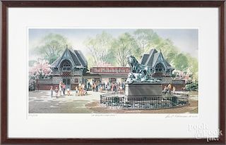 William Ressler (American, b. 1929), lithograph of the Philadelphia Zoo, signed lower right