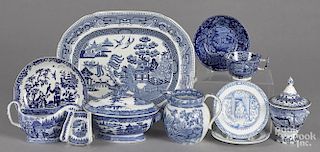 Blue and white Staffordshire wares, 19th c., to include a Blue Willow platter, 10 3/4'' x 13 1/4''