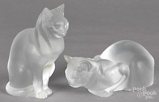 Pair of Lalique cats, 3 5/8'' h. and 8 1/4'' h.