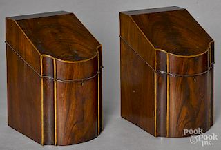 Pair of English mahogany knife boxes, 19th c., 14 1/2'' h., 9'' w.