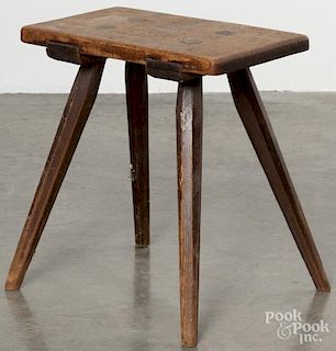 Moravian splay leg stool, 18th/19th c., 19'' h., 18'' w.