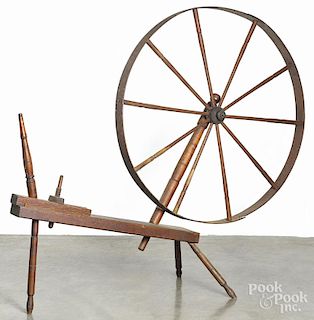 Large oak spinning wheel, 19th c., 59'' h.