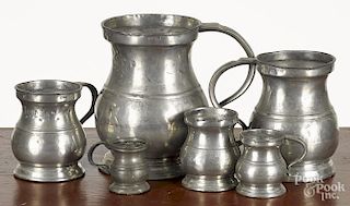 Assembled set of six English pewter measures, 19th c., tallest - 6 1/4''.