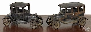 Two Arcade cast iron cars, early 20th c., to include a sedan and a coupe, 6 1/2'' l.