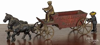 Arcade cast iron horse drawn Contractors Dump Wagon, late 19th c., 14'' l.