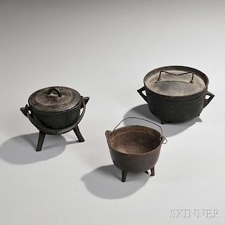 Two Miniature Cast Iron Pots and a Miniature Dutch Oven