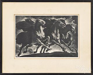 Robert Riggs (American 1896-1970), signed lithograph of death on horseback, 10 1/2'' x 15 1/2''.