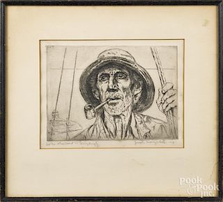 Two signed etchings, one of a seaman signed Joseph Marqulies, 8'' x 10 1/4''