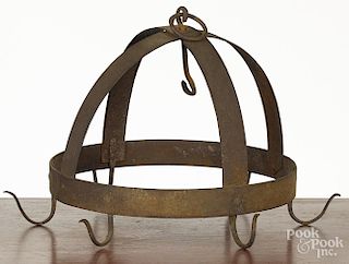 Wrought iron hanging pot rack, 12'' h., 14'' dia.