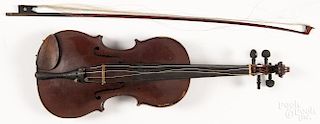 E. Martin, German copy of an Amati violin, 19th c., with a tiger maple back, overall - 24'' l.