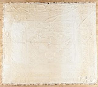 New England whitework bedspread, inscribed O. D. & H. M. Ward 1813 G 12/4 F, 102'' x 92''.
