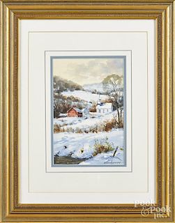 Keith Hoffman (American 20th c.), watercolor winter landscape, signed lower right, 9'' x 6''.