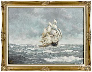 Robert Pie (American 20th/21st c.), oil on canvas ship portrait, signed lower left and dated '53