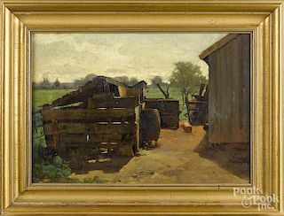 American oil on canvas farm scene, early 20th c., 14'' x 20''.