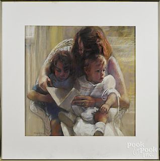 Ellen Plankey (American 20th c.), pastel, titled Mother and two Children, signed lower left