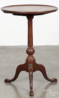 Custom Queen Anne style walnut candlestand with an inlaid top, 26 1/2'' h., 19'' w.