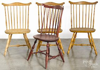 Four custom Lancaster-style combback Windsor chairs, to include two painted examples by Lausch