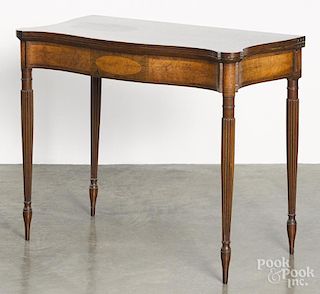 Federal style mahogany and flame birch card table, early 20th c., 29 1/2'' h., 34 1/4'' w.