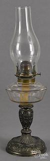Embossed spelter and colorless glass fluid lamp, ca. 1900, overall - 19'' h.