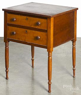 Pennsylvania Sheraton tiger maple and cherry two-drawer stand, 19th c., 29 1/4'' h., 23'' w.