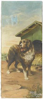 Oil on canvas of a hound, signed F. Speidel 1911, 36'' x 15''.