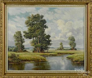 Hans Liebl (American/German 1900-1984), oil on canvas landscape, signed lower left, 29'' x 35''.