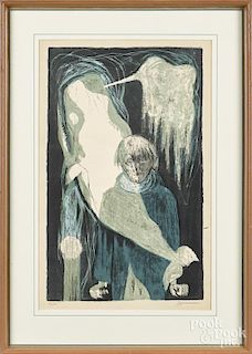 Benton Spruance (American 1904-1967), lithograph of a robed figure, signed lower right
