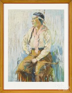 Albert Van Nesse Greene (American 1887-1971), gouache of a seated Native American, signed lower left