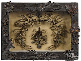 Victorian hairwork wreath, frame - 12 1/2'' x 16 1/2''.
