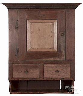 Pennsylvania Chippendale style painted pine hanging cupboard, made from period wood, 51'' h., 36'' w.