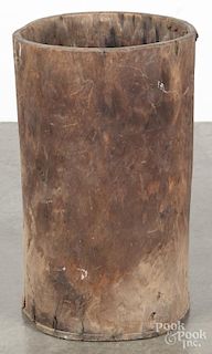 Large primitive carved hornbeam barrel, 19th c., 32'' h., 21'' dia.
