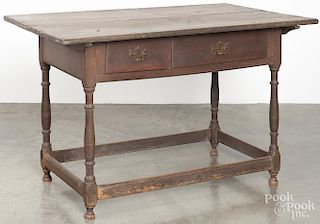 Pennsylvania walnut pin top tavern table, ca. 1800, with a stretcher base
