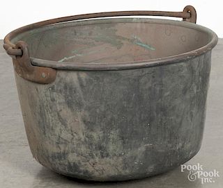 Copper apple butter kettle, 19th c., 17 1/2'' h., 28'' dia.