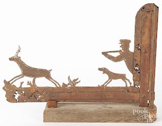 Sheet iron weathervane of a hunter, hound, and stag, 13 1/2'' h., 19 3/4'' w.