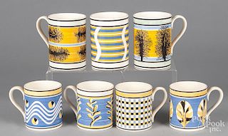 Seven reproduction mocha mugs, by Hartley Green & Co., tallest - 5 1/4''.