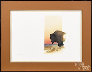 Donald Vann signed lithograph of a Native American pyre, 15'' x 23''