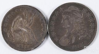 1828 Capped Bust half dollar with a square base 2, VG-F