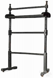 Victorian painted towel rack, late 19th c., retaining an old black surface, 34'' h., 22 1/2'' w.