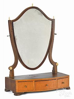 Tiger maple and mahogany Federal shaving mirror, 19th c., 24 1/2'' h.