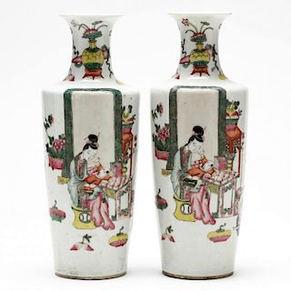 Pair of Chinese Famille Rose Porcelain Mantel Vases