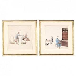 Pair of Chinese Export Paintings of Occupations