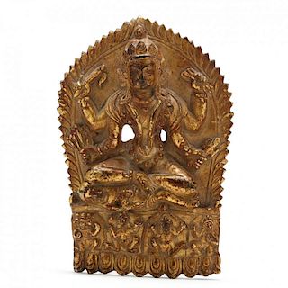 Gilt Bronze Plaque of Hindu Deity